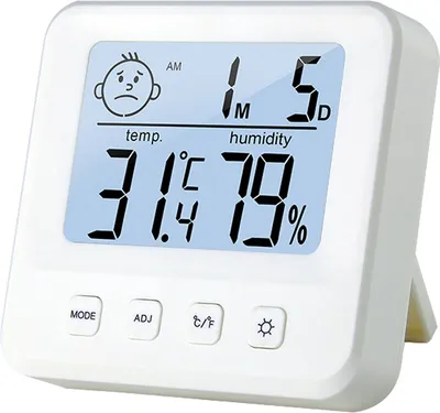 Produktbild von Digitales Hygrometer Temperatur Feuchtigkeitsmessgerät mit Weckerfunktion Zeitanzeige Komfortanzeige, -50-70℃, 10-99% RH, für Homeoffice Babyzimmer