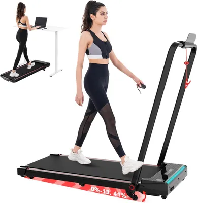 Image de Tapis de course, design pliable, inclinaison réglable, noir
