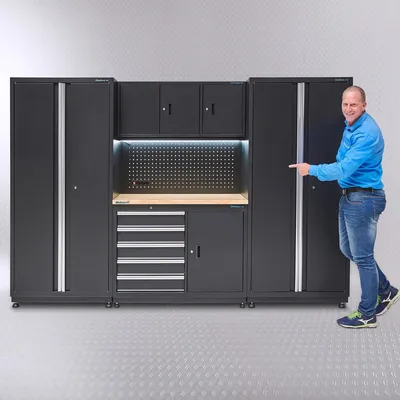 Productafbeelding van Werkbank 120 cm met gereedschapskast en twee werkplaatskasten