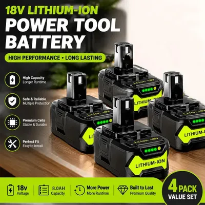 Produktbild von 18V One+ Akku für Elektrowerkzeuge - Ersatzakku P108 P104 P107 P109 - 8,0Ah Li-Ion - 4er Pack