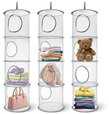 Image de Lot de 3 filets de rangement suspendus, filet suspendu pliable à 4 couches, support suspendu pour enfants, filet suspendu pour peluches, filet de rangement suspendu pour vêtements et peluches