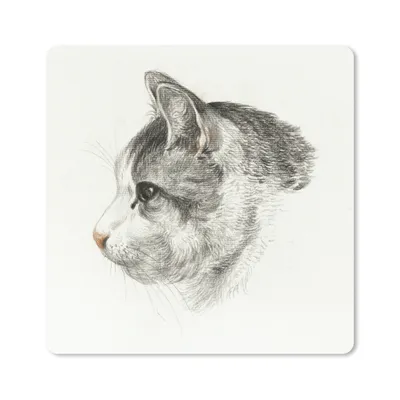 Produktbild von MuchoWow® Mauspad Mousepad Kopf einer Katze, nach links - Gemälde von Jean Bernard 20x20 cm - Mousepads - Maus Mat - Pad - Mausunterlage - Desk Mat - Bureauartikeln