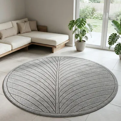 Produktbild von Carpetsale24 Outdoor Teppich, Modern Boho Design, 3D Effekt, Robust und UV-Beständig, ideal für Terrasse Wohnzimmer & Küche, Grösse: 160 cm Rund