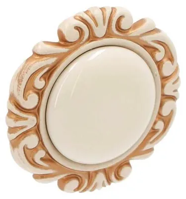 Image de Bouton pour meubles en zamac et Porcelaine Diamètre 45mm Patine royale en or ivoire