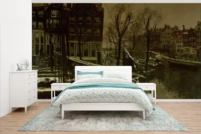 Produktbild von MuchoWow® Fototapete für Wohnzimmer oder Schlafzimmer Wandtapete Vinyl Motivtapete Winter in Amsterdam - Gemälde von George Hendrik Breitner - 500x280 cm - Fototapeten