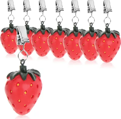 Produktbild von com-four® 8x Tischdeckenbeschwerer - wetterbeständige Tischtuchgewichte mit Klammer - Tischtuchklammer in Erdbeeren-Design - ca. 40 g