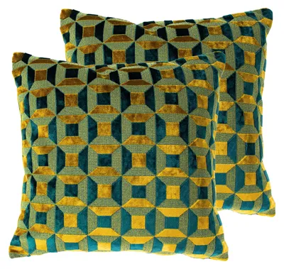 Dekokissen 2er-Pack, Polyester gefüllt, Teal/Gold, geometrisch