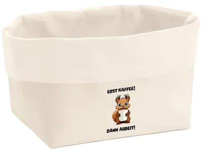 Produktbild von Huuraa Organizer Erst Kaffee dann Arbeit Eichhörnchen 8 Liter Large Canvas Baumwolle Utensilo Geschenkidee