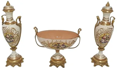 Immagine prodotto di Casa Padrino Set di vasi in Vetroceramica con ciotola crema / multicolore / ottone - Magnifica decorazione in stile barocco - Accessori per la decorazione barocca - Mobili barocchi - Nobile & Magnifico