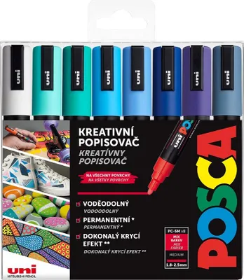 Immagine prodotto di Pennarelli acrilici UNI POSCA 5M, 8 pezzi tonalità blu