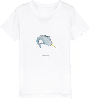 Produktbild von Mr. & Mrs. Panda Organic Kinder T-Shirt Narwal 12-14 Jahre (152/164) - Weiß - Geschenk, Kinderzimmer, Putzen, Aufräumen, Baumwoll, Kindershirt, Hausfrau, Kleinkinder, Wal