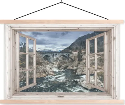 Produktbild von MuchoWow® Textilposter Aussicht - Brücke - Wasser 60x40 cm mit holzfarbenen Rahmen - Bilder