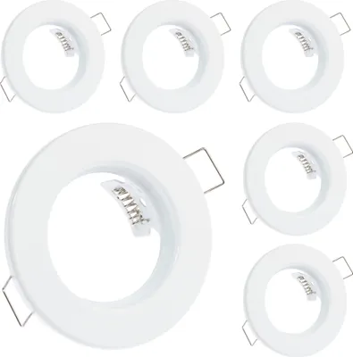 Produktbild von LUMILED 6x Einbaustrahler feste flach Spots für LED oder Halogen Einbauleuchten Einbaurahmen rund stahl Einbauspots Downlight Weiß