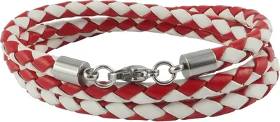 Produktbild von Lederkette Lederband 4 mm Herren Halskette Rot / Weiß 17-100 cm lang mit Karabiner Verschluss Silber geflochten, Länge:17 Zentimeter