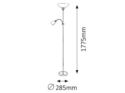 A technical drawing of a floor lamp with dimensions indicated.