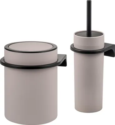 Produktbild von bremermann 2tlg. Bad-Set SAVONA Softtouch inkl. Wandhalterung, Kosmetikeimer und Toilettenbürstenhalter, rund - taupe