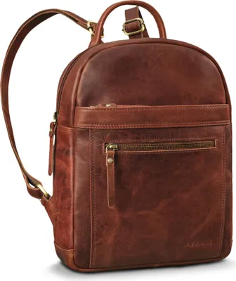 Produktbild von ROYALZ "Delaware" moderner kleiner Rucksack Damen Leder - Cityrucksack Vintage Handtaschenrucksack Echtleder - Tagesrucksack Mini Backpack für Alltag & Freizeit DIN A5