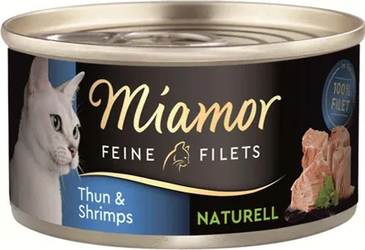 Produktbild von Miamor Feine Filets naturelle Thun & Shrimps, Adult, jede Rasse, Garnele, Thunfisch, 80 g