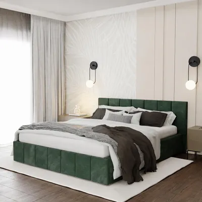 Produktbild von Muralo PREMIUM POLSTERBETT für Schlafzimmer Polsterbett mit Bettkasten und Gasdruckfeder Bett mit Polsterkopfteil Doppelbett 160x200 Bett mit Stauraum Flaschengrün