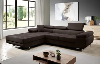 Produktbild von FurMeb24 ECKSOFA LAZZANO MONOLITH 29- linke seite - DUNKELBRAUN - mit schlaffunktion und bettkasten