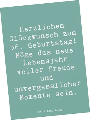 Produktbild von Mr. & Mrs. Panda Postkarte Spruch 56. Geburtstag Freude - Meeresbrise - Geschenk, neues Lebensjahr, Grußkarte, Geschenkideen, Geburtstagsgeschenk, Designkarte, Postkarten