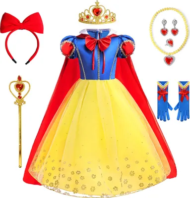 Obrázek produktu pro ASKSA Dívčí princeznovský kostým Cosplay Pohádkové flitrové maxi šaty s pláštěm na Halloween, Vánoce, karneval, narozeninovou oslavu, dětskou párty, s doplňky, 120