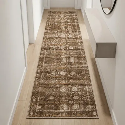 Zdjęcie produktu dla Brązowy dywan nowoczesny z kwiatowym wzorem w stylu vintage, wymiary: 80 x 150 cm