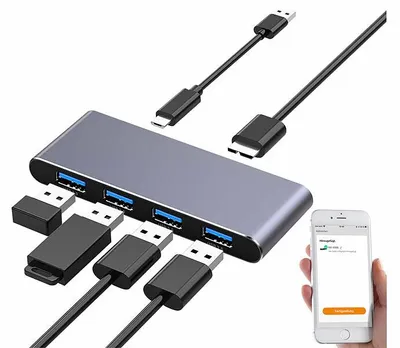Image de Hub 4 ports USB 3.0 connecté compatible avec commandes vocales