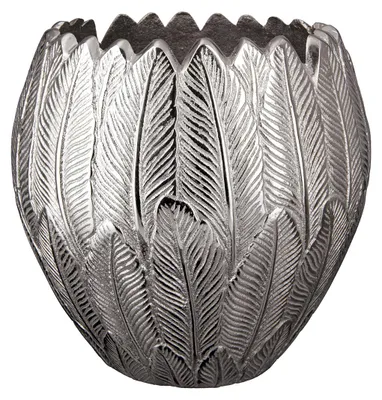 Obrázek produktu pro GILDE Vase, bauchig, "Feder", Aluminium, silberfarben, , H. 21,5 cm, D. 22 cm 67973