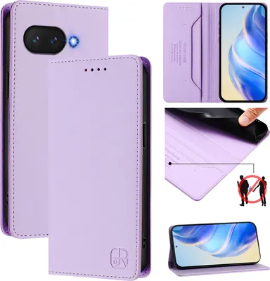Produktbild von Lederhülle für Google Pixel 9A Hülle Flip Brieftasche Kartenfächern Ständer Schutzhülle Violett