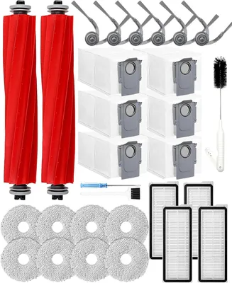 Produktbild von Yivy 29-Stück Zubehör für Roborock QV 35A/QV 35S/QR 598/QR 798 Roboterstaubsauger. 2 Hauptbürsten, 6 Staubbeutel, 4 HEPA-Filter, 6 Seitenbürsten, 8 Wischpads, 1 Tankbürste, 1 Bürste, 1 Schraubendreher