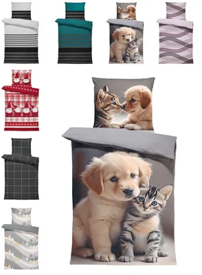 Produktbild von Winter Biber Bettwäsche Baumwolle Kuschelig Flauschig Warme Weiche Flanell Bettbezüge Modern, Größe:2 teilig 135x200 cm, Farbe:Hunde Katzen Welpen grau
