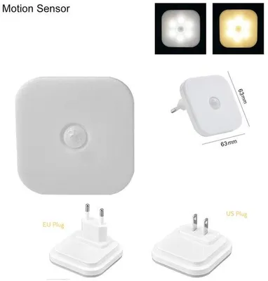Imagen del producto de Sensor de movimiento LED, lámpara de noche blanca, diseño cuadrado, para montaje en pared, uso interior