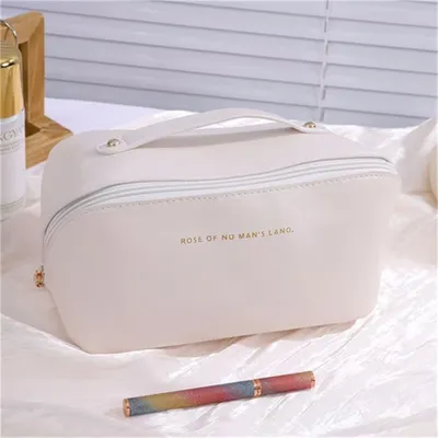 Produktbild von Kosmetiktasche Reise-Kosmetiktasche, Damen-Kosmetiktasche mit großem wasserdichte Tragetasche, offene flache Kulturtasche Trennwand
