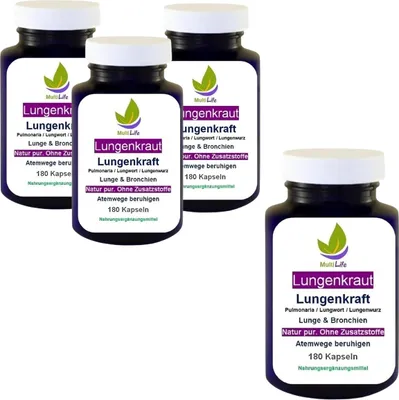 Produktbild von Lungenkraut 720 (4x180) Kapseln LUNGENPOWER Lungenkraft Pulmonaria Lungenwurz Atem Komplex - Lungenreinigung - Lunge & Atemwege - OHNE Zusatzstoffe.