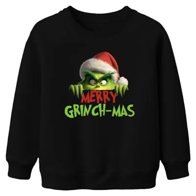 Produktbild von MERRY GRINCH-MAS Grinch Weihnachten lustig Geschenk Retro Uni Kinder Sweatshirt Pullover, Schwarz, 152