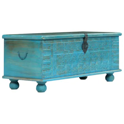 Image de Coffre de rangement Bois de manguier massif 100x40x41 cm Bleu