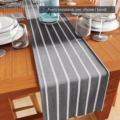 Produktbild von Graue Streifen Tischdecke 32x183 cm Baumwolle
