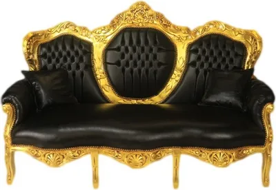 Produktbild von Casa Padrino Barock 3er Sofa King Schwarz Lederoptik / Gold - Wohnzimmer Couch Möbel Lounge