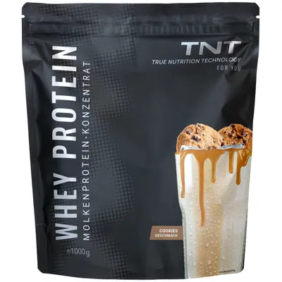 Produktbild von TNT Whey Protein Pulver (1000g) - Cookies - Molkenprotein-Konzentrat mit Laktase - Leckerer Eiweißshake