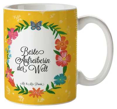 Produktbild von Mr. & Mrs. Panda Tasse Aufreiberin - Geschenk, Diplom, Bachelor, Beruf, Kaffeebecher, schöne, Henkelpott, bedruckt, Abschied, Keramiktasse