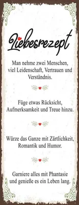 Produktbild von vianmo Holzschild 27x10 cm Liebesrezept man nehme 2 Menschen Spruch Zitat
