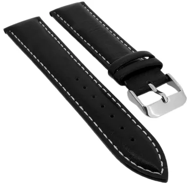 Produktbild von Minott | Uhrenarmband Leder glatt gepolstert mit Kontrastnaht schwarz, Stegbreite:22mm, Schließe:Silbern