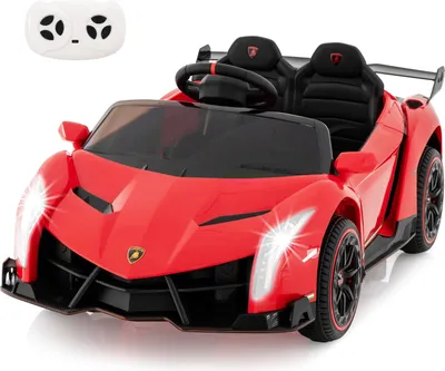 Produktbild von GOPLUS 12V Elektroauto Lamborghini mit 2,4G-Fernbedienung, Kinderfahrzeug mit helle LED-Leuchten, Hupe & hydraulischer Türen, Rot