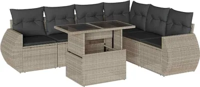 Produktbild von vidaXL 7-tlg. Garten-Sofagarnitur mit Kissen Hellgrau Poly Rattan