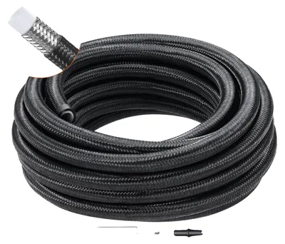 Zdjęcie produktu dla Zestaw przewodów paliwowych VEVOR 6-AN, zestaw węży paliwowych 762 cm, nylonowy przewód paliwowy 5/16" w oplocie ze stali nierdzewnej, zestaw złączek końcowych do węży olejowych/gazowych/oleju napędowego 15-częściowy zestaw adapterów obrotowych
