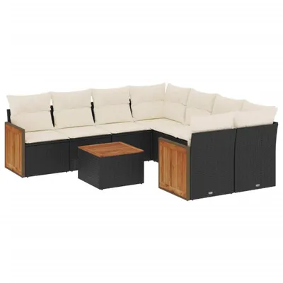 Produktbild von vidaXL 9-tlg. Garten-Sofagarnitur mit Kissen Schwarz Poly Rattan