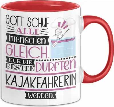 Produktbild von Kajakfahrerin Geschenk Becher Tasse Gott Schuf Alle Menschen Gleich Nur Die Besten Durfeten Kajakfahrerin Werden Geschenkidee Lustig (Rot)