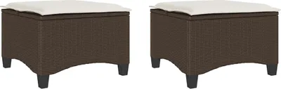 Produktbild von vidaXL Gartenhocker mit Kissen 2 Stk. Braun 55x55x36 cm Poly Rattan