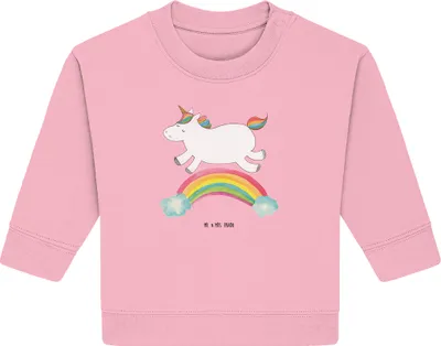 Produktbild von Mr. & Mrs. Panda Organic Baby Pullover Einhorn Regenbogen 6. - 12. Monat - Baumwolle Pink - Geschenk, Erwachsenwerden, Glitzer, Unicorn, Einhornpower, Bullover
